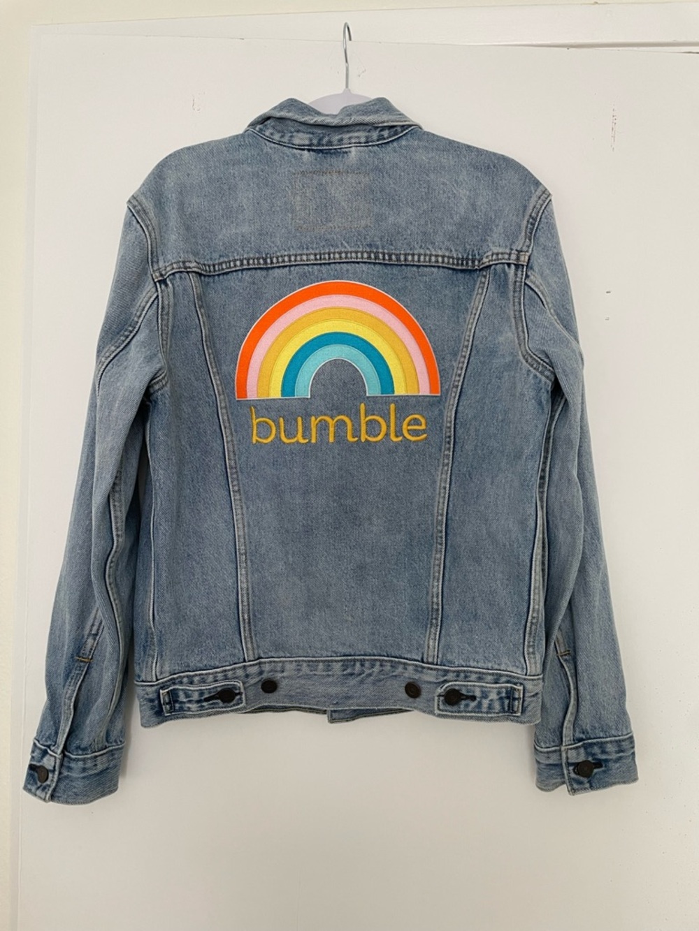 BUMBLE X LEVI’S Light Wash Denim Jacket with Rainbow Patch